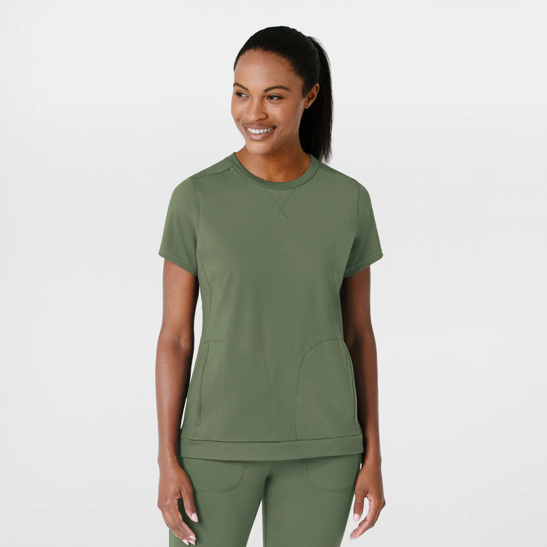 Wink Scrubs Women's Knit Flex-n-Reach Crew Neck Scrub Top Olive | scrub-supply.com