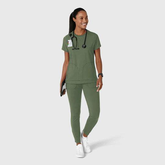 Wink Scrubs Women's Knit Flex-n-Reach Crew Neck Scrub Top Olive | scrub-supply.com