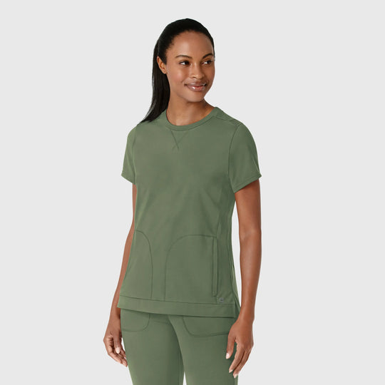 Wink Scrubs Women's Knit Flex-n-Reach Crew Neck Scrub Top Olive | scrub-supply.com