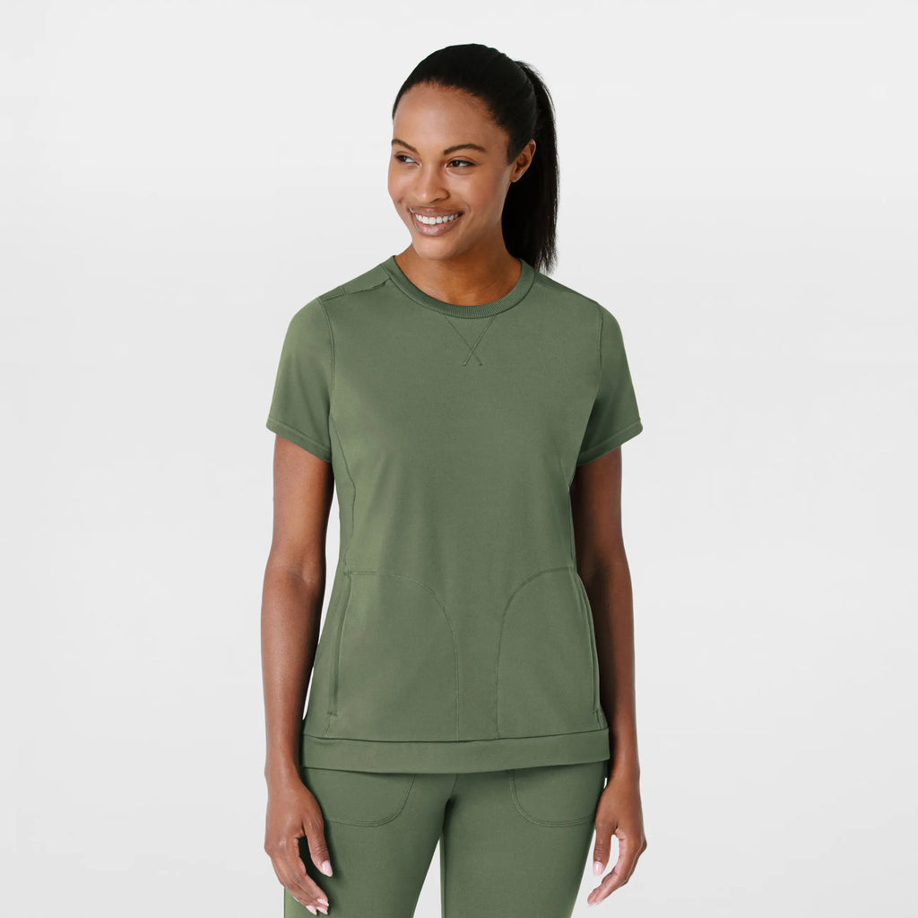 Wink Scrubs Women's Knit Flex-n-Reach Crew Neck Scrub Top Olive | scrub-supply.com
