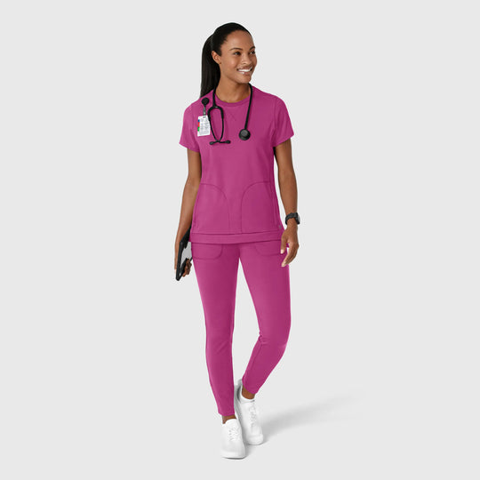 Wink Scrubs Knit Women's Flex-n-Reach Crew Neck Scrub Top Raspberry | scrub-supply.com