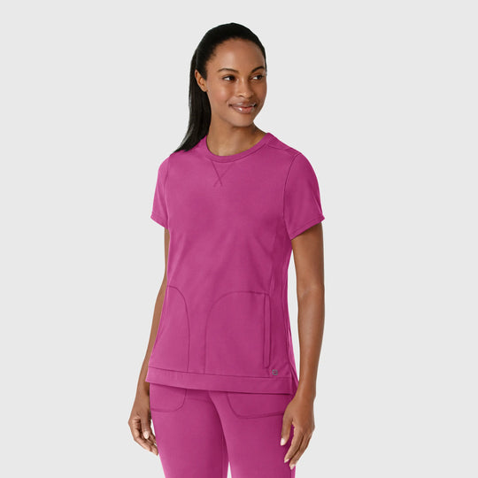 Wink Scrubs Knit Women's Flex-n-Reach Crew Neck Scrub Top Raspberry | scrub-supply.com