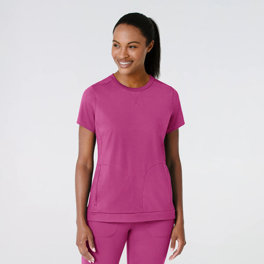 Wink Scrubs Knit Women's Flex-n-Reach Crew Neck Scrub Top Raspberry | scrub-supply.com
