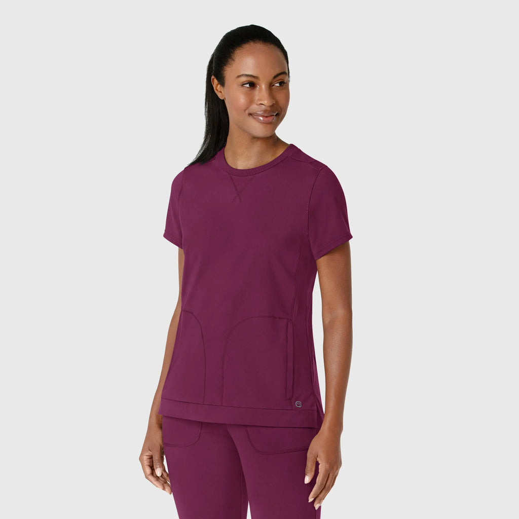 Wink Scrubs Knit Women's Flex-n-Reach Crew Neck Scrub Top Wine | scrub-supply.com