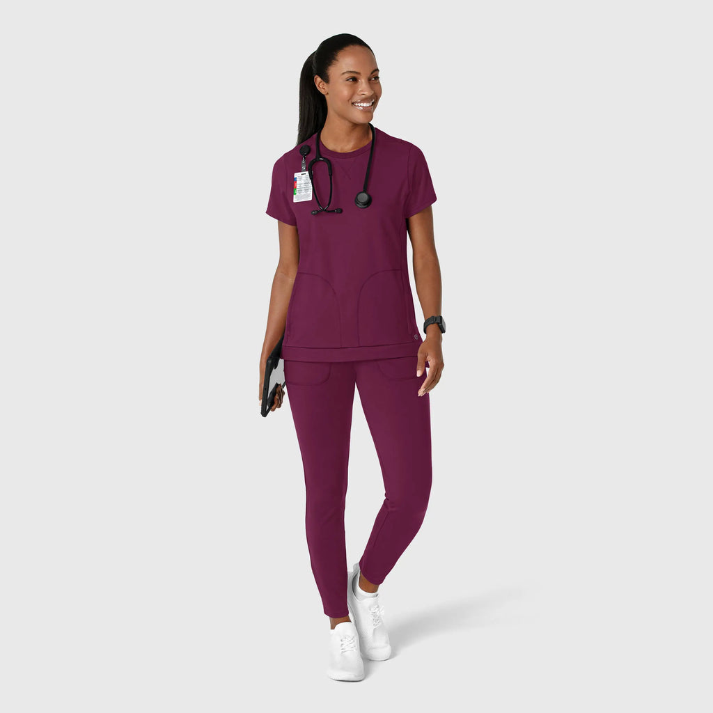 Wink Scrubs Knit Women's Flex-n-Reach Crew Neck Scrub Top Wine | scrub-supply.com