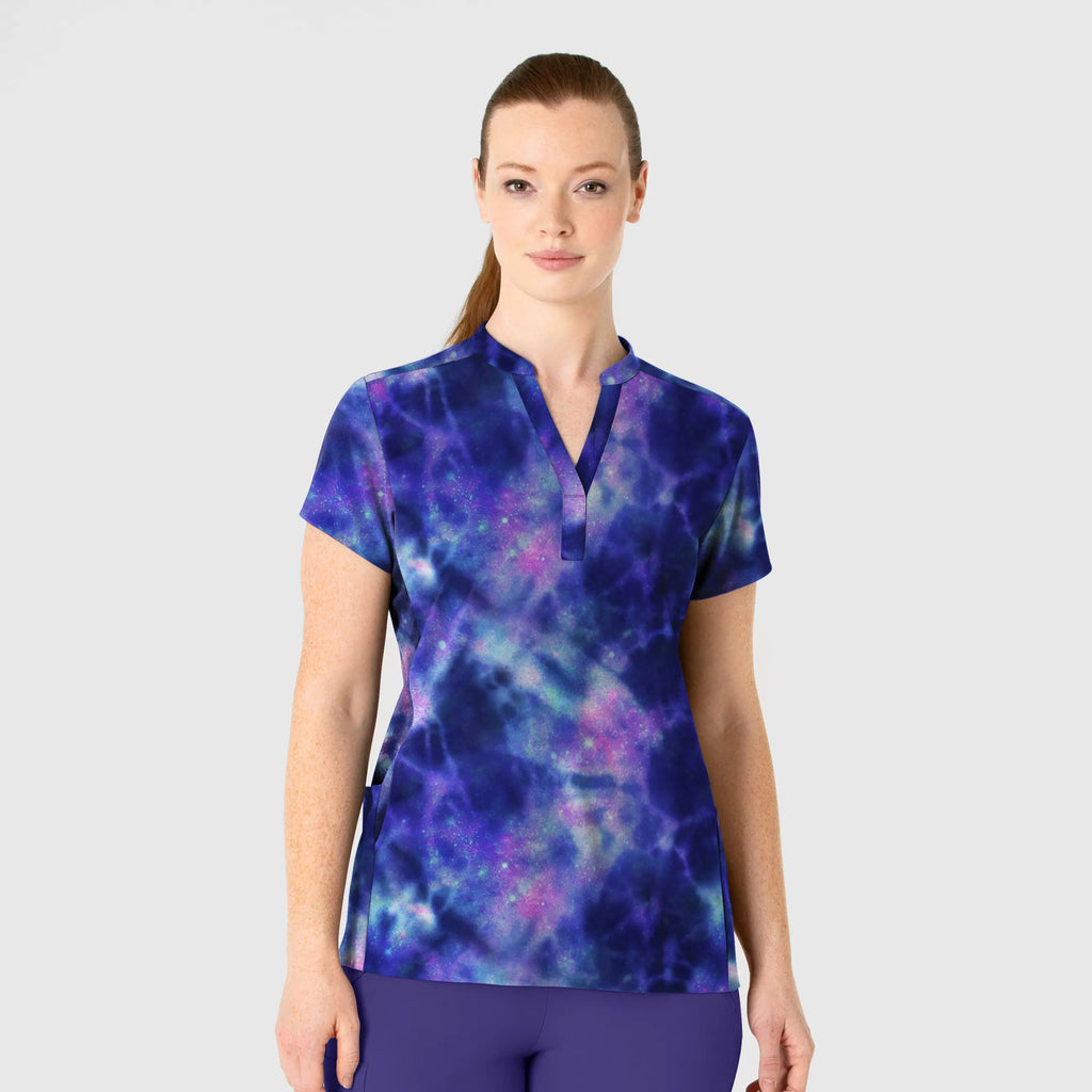 Wink Scrubs Women's Fashion Prints Mandarin Collar Print Scrub Top Luminous Batik | scrub-supply.com