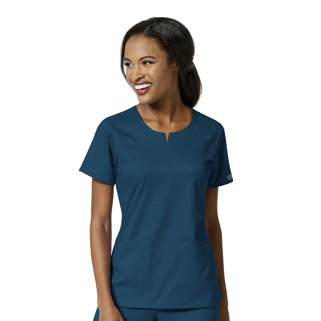 Wink Scrubs Women's 4 Pocket Notch Neck Scrub Top Caribbean Blue | scrub-supply.com