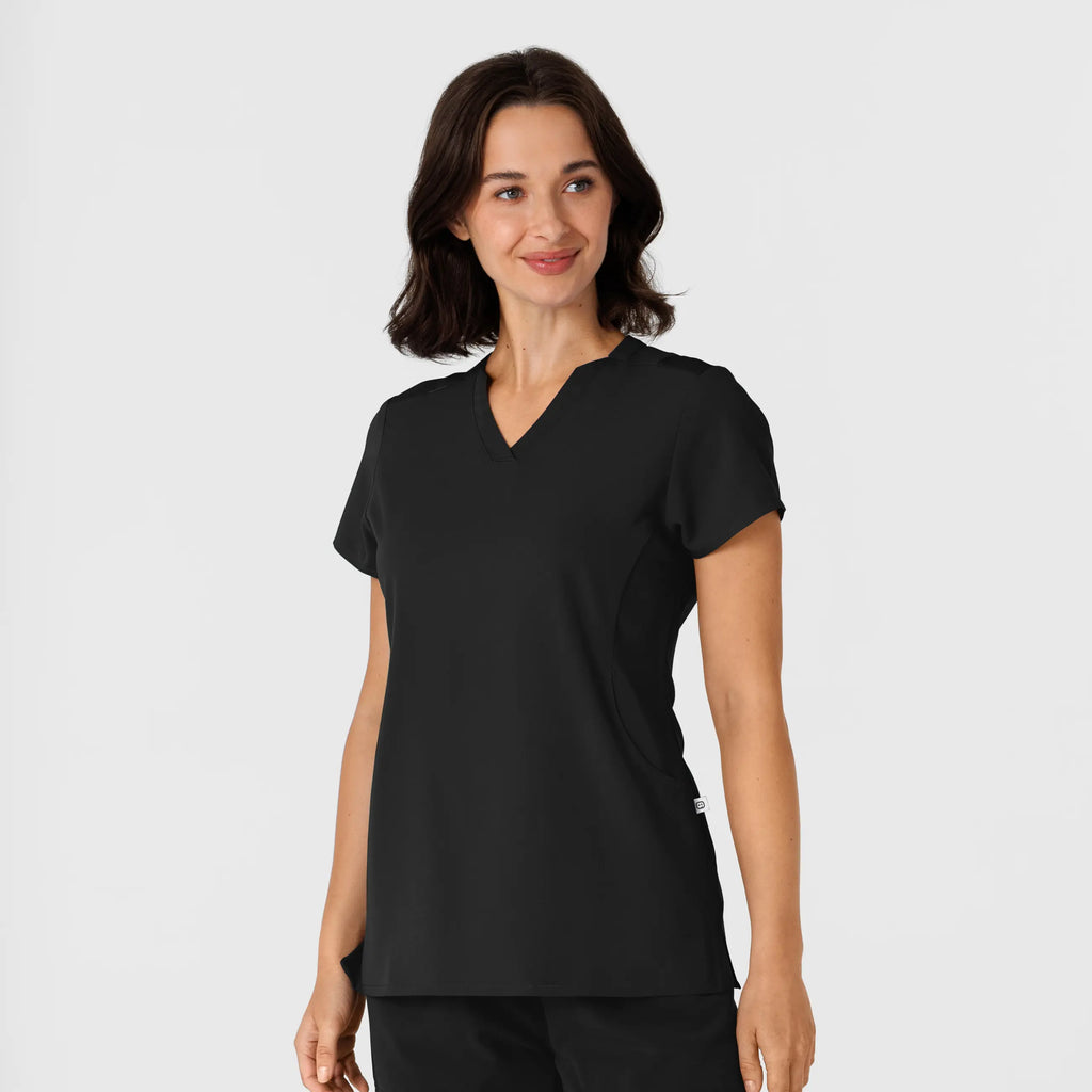 Wink Scrubs Women's Flex-n-Reach Shoulder Panel V-Neck Scrub Top Black | scrub-supply.com