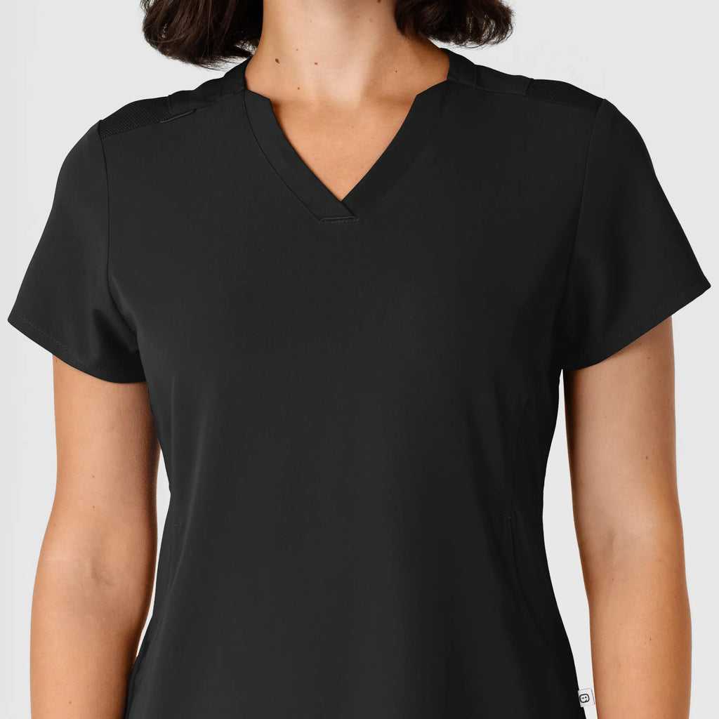 Wink Scrubs Women's Flex-n-Reach Shoulder Panel V-Neck Scrub Top Black | scrub-supply.com