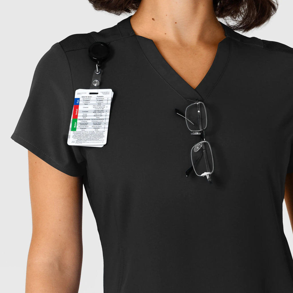 Wink Scrubs Women's Flex-n-Reach Shoulder Panel V-Neck Scrub Top Black | scrub-supply.com
