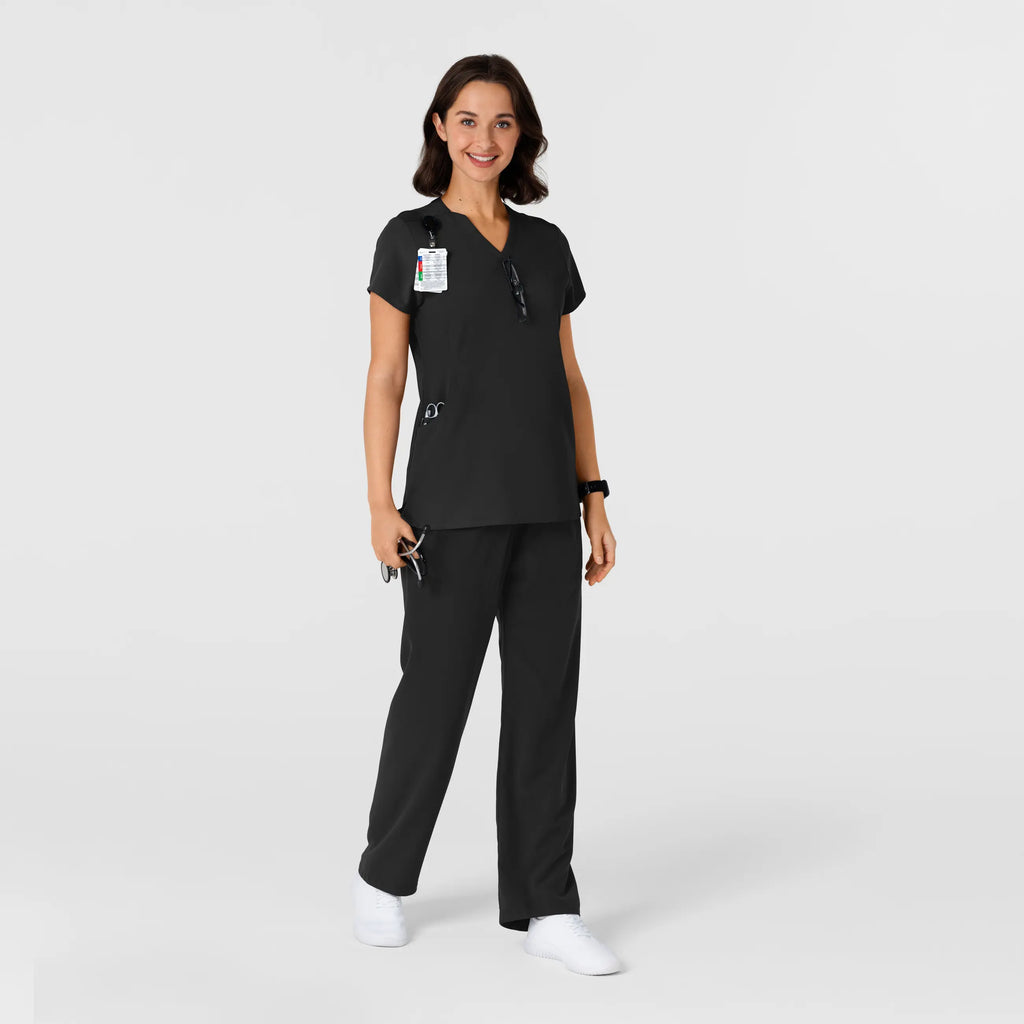 Wink Scrubs Women's Flex-n-Reach Shoulder Panel V-Neck Scrub Top Black | scrub-supply.com