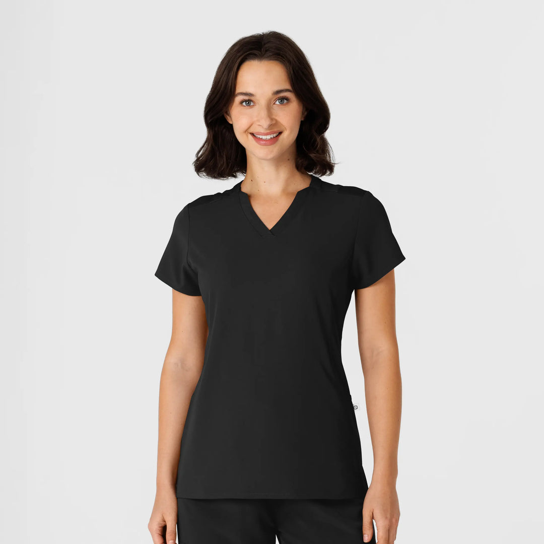 Wink Scrubs Women's Flex-n-Reach Shoulder Panel V-Neck Scrub Top Black | scrub-supply.com