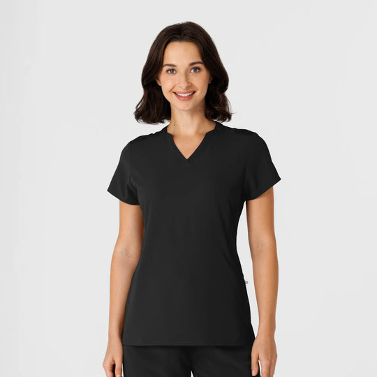 Wink Scrubs Women's Flex-n-Reach Shoulder Panel V-Neck Scrub Top Black | scrub-supply.com