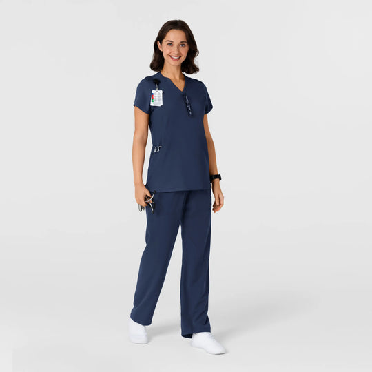 Wink Scrubs Women's Flex-n-Reach Shoulder Panel V-Neck Scrub Top Navy | scrub-supply.com