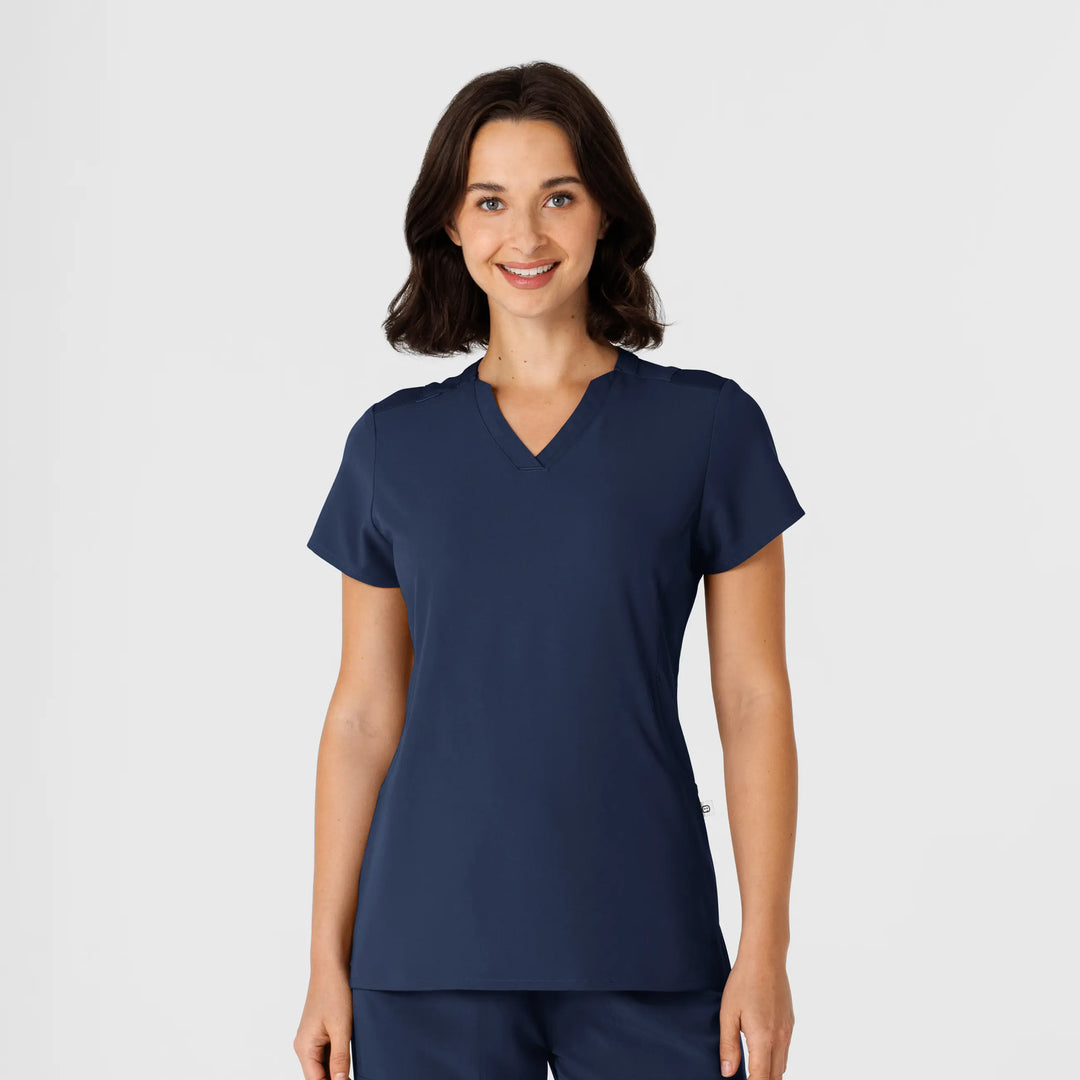 Wink Scrubs Women's Flex-n-Reach Shoulder Panel V-Neck Scrub Top Navy | scrub-supply.com