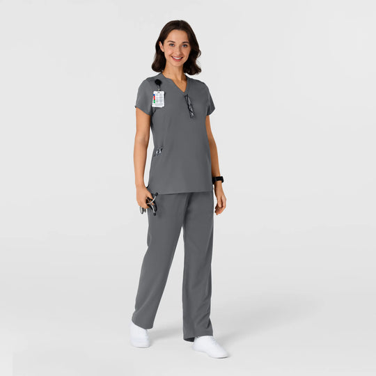 Wink Scrubs Women's Flex-n-Reach Shoulder Panel V-Neck Scrub Top Pewter | scrub-supply.com