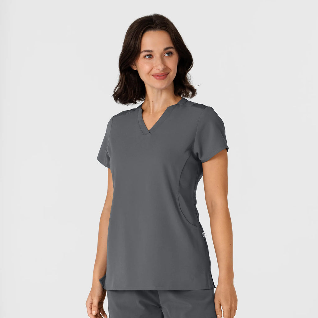 Wink Scrubs Women's Flex-n-Reach Shoulder Panel V-Neck Scrub Top Pewter | scrub-supply.com