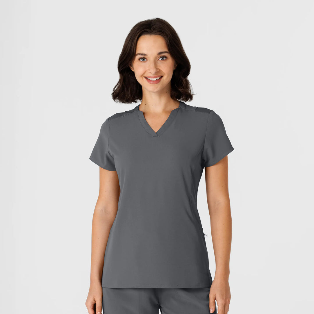 Wink Scrubs Women's Flex-n-Reach Shoulder Panel V-Neck Scrub Top Pewter | scrub-supply.com