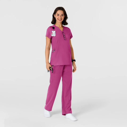 Wink Scrubs Women's Flex-n-Reach Shoulder Panel V-Neck Scrub Top Raspberry | scrub-supply.com