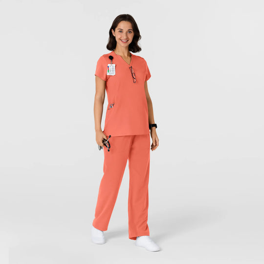 Wink Scrubs Women's Flex-n-Reach Shoulder Panel V-Neck Scrub Top Sugar Coral | scrub-supply.com