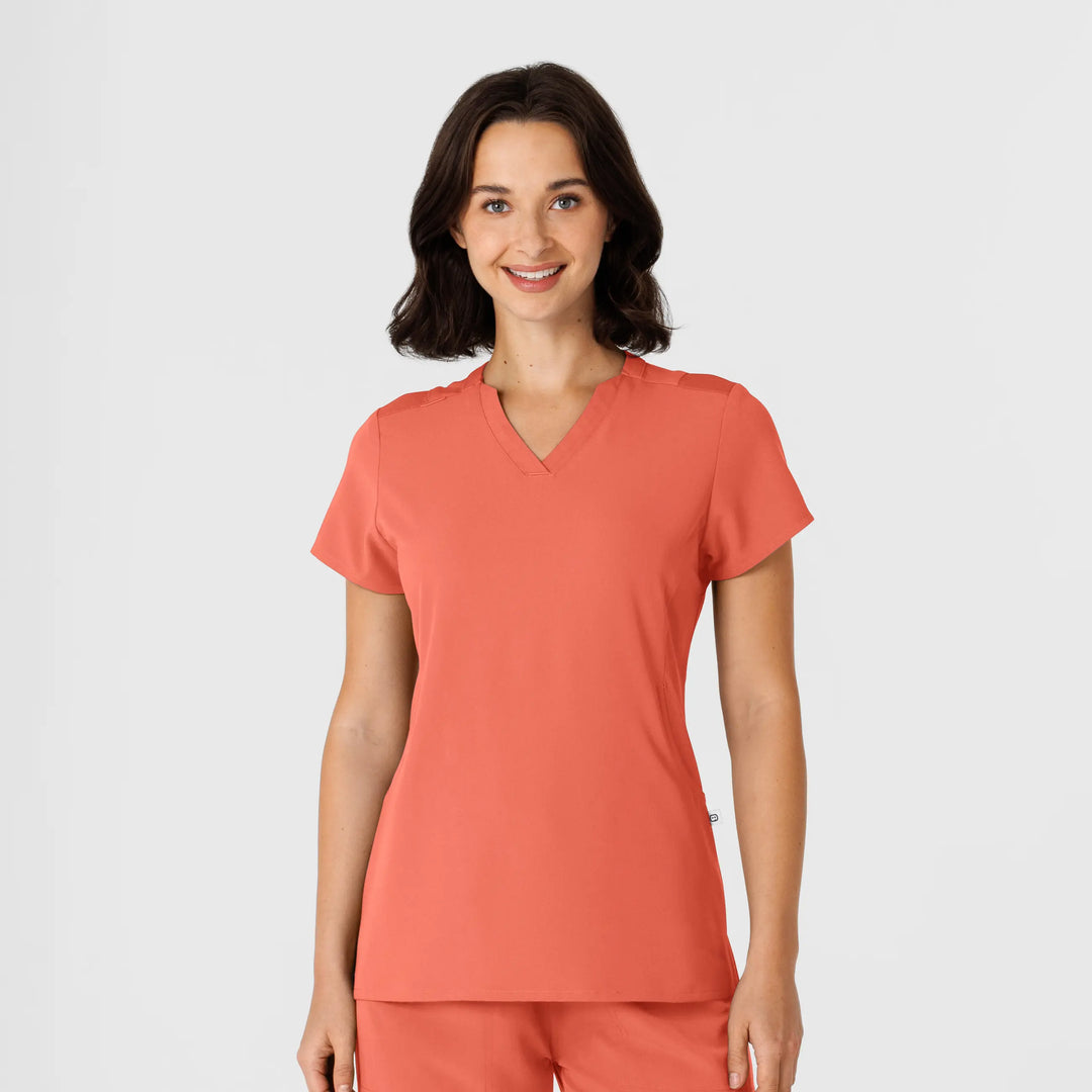 Wink Scrubs Women's Flex-n-Reach Shoulder Panel V-Neck Scrub Top Sugar Coral | scrub-supply.com