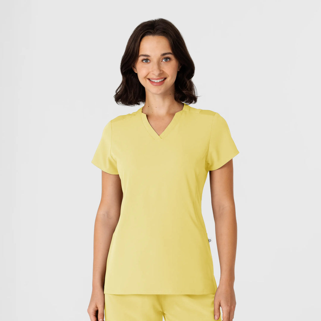 Wink Scrubs Women's Flex-n-Reach Shoulder Panel V-Neck Scrub Top Sunshine Yellow | scrub-supply.com