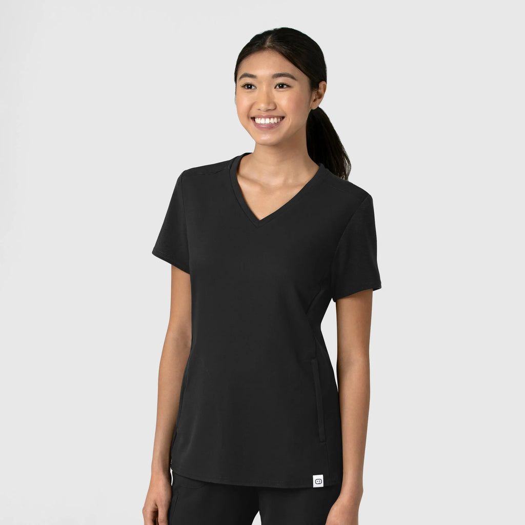 Wink Scrubs Women's Thrive Flex-n-Reach V-Neck Scrub Top Black | scrub-supply.com