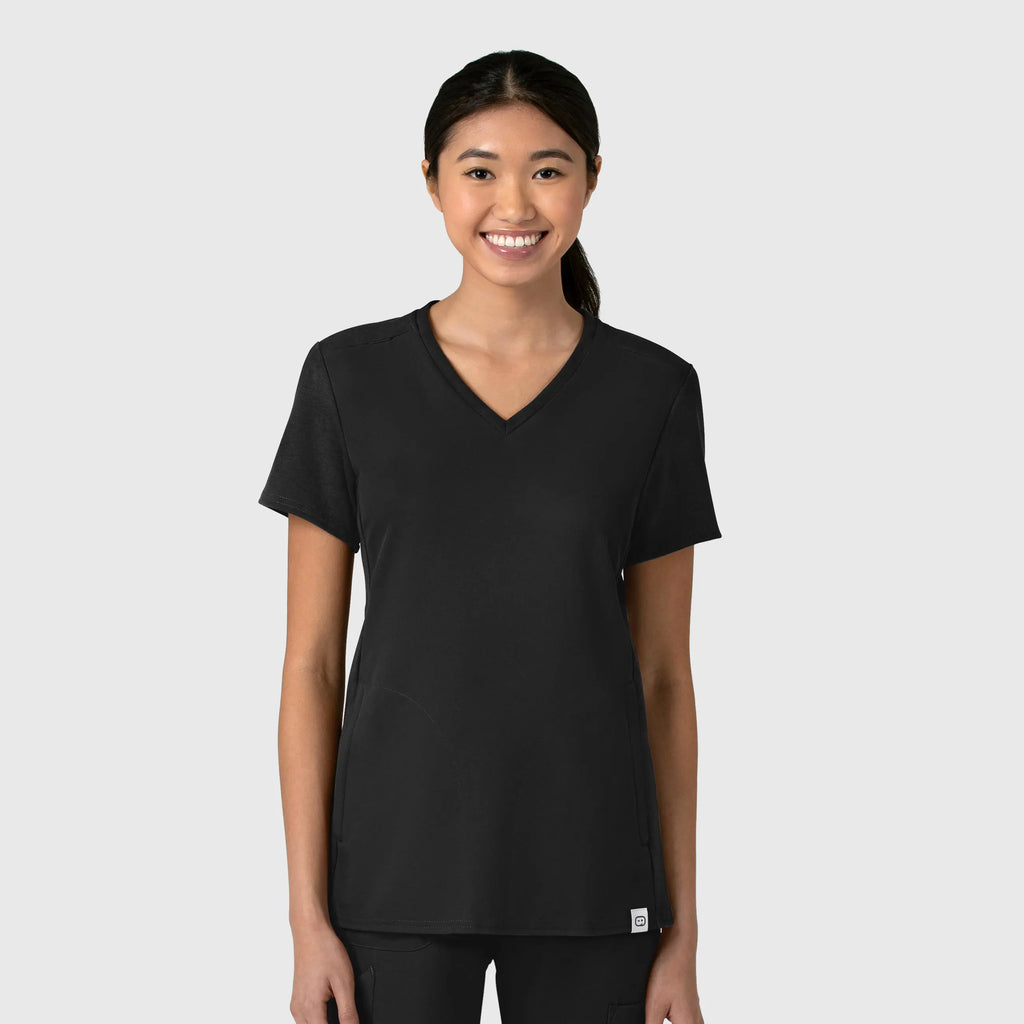 Wink Scrubs Women's Thrive Flex-n-Reach V-Neck Scrub Top Black | scrub-supply.com