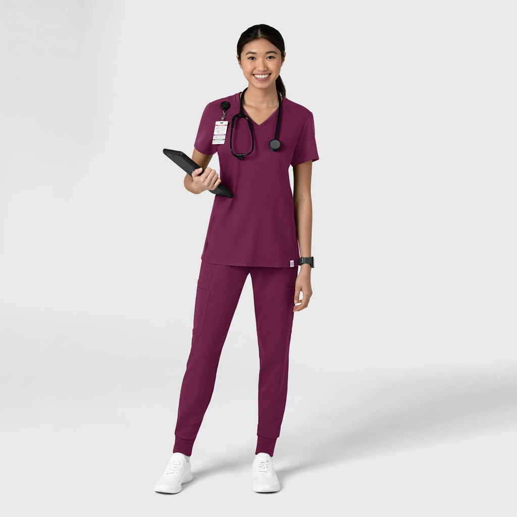 Wink Scrubs Women's Thrive Flex-n-Reach V-Neck Scrub Top Wine | scrub-supply.com