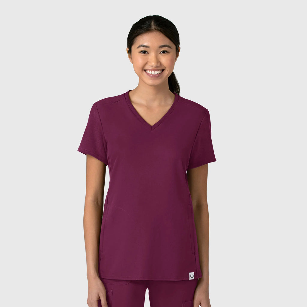 Wink Scrubs Women's Thrive Flex-n-Reach V-Neck Scrub Top Wine | scrub-supply.com