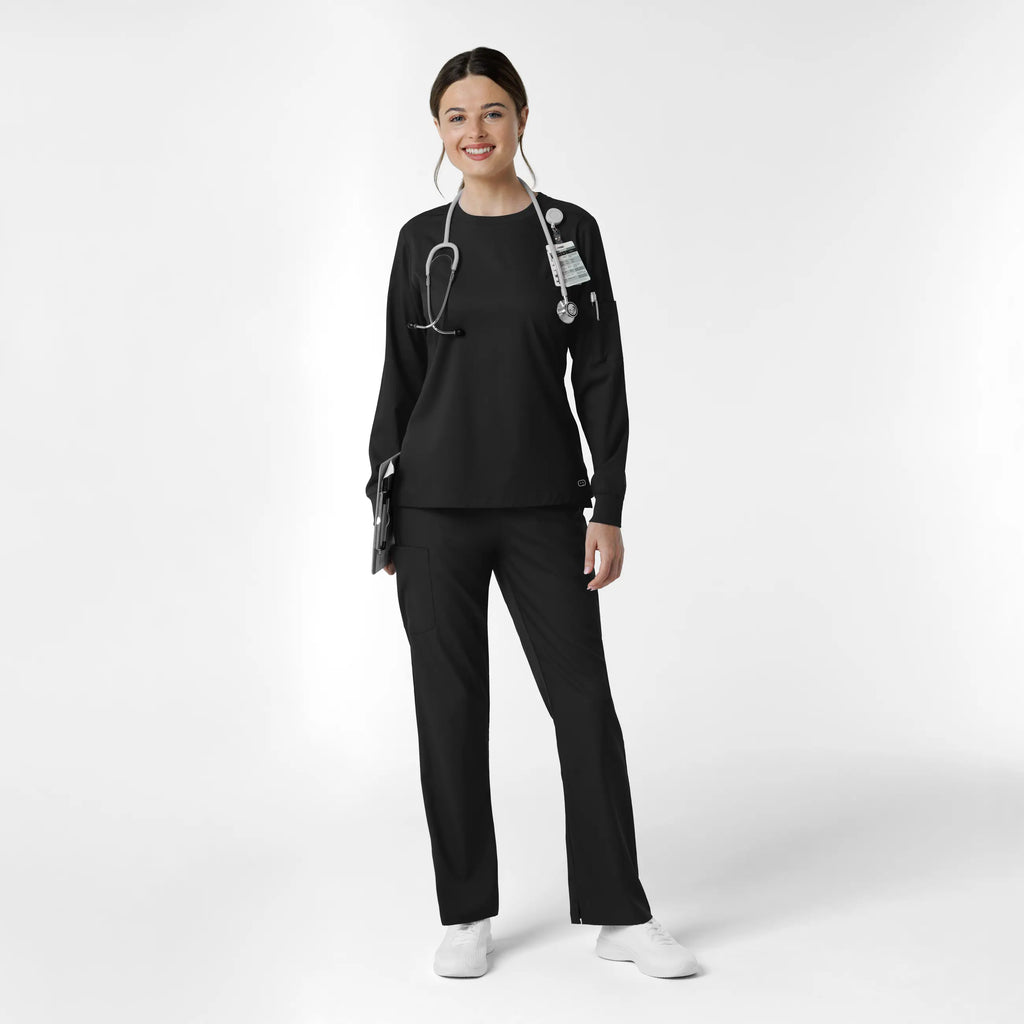 Wink Scrubs Women's Classic Long Sleeve Scrub Tee Black | scrub-supply.com