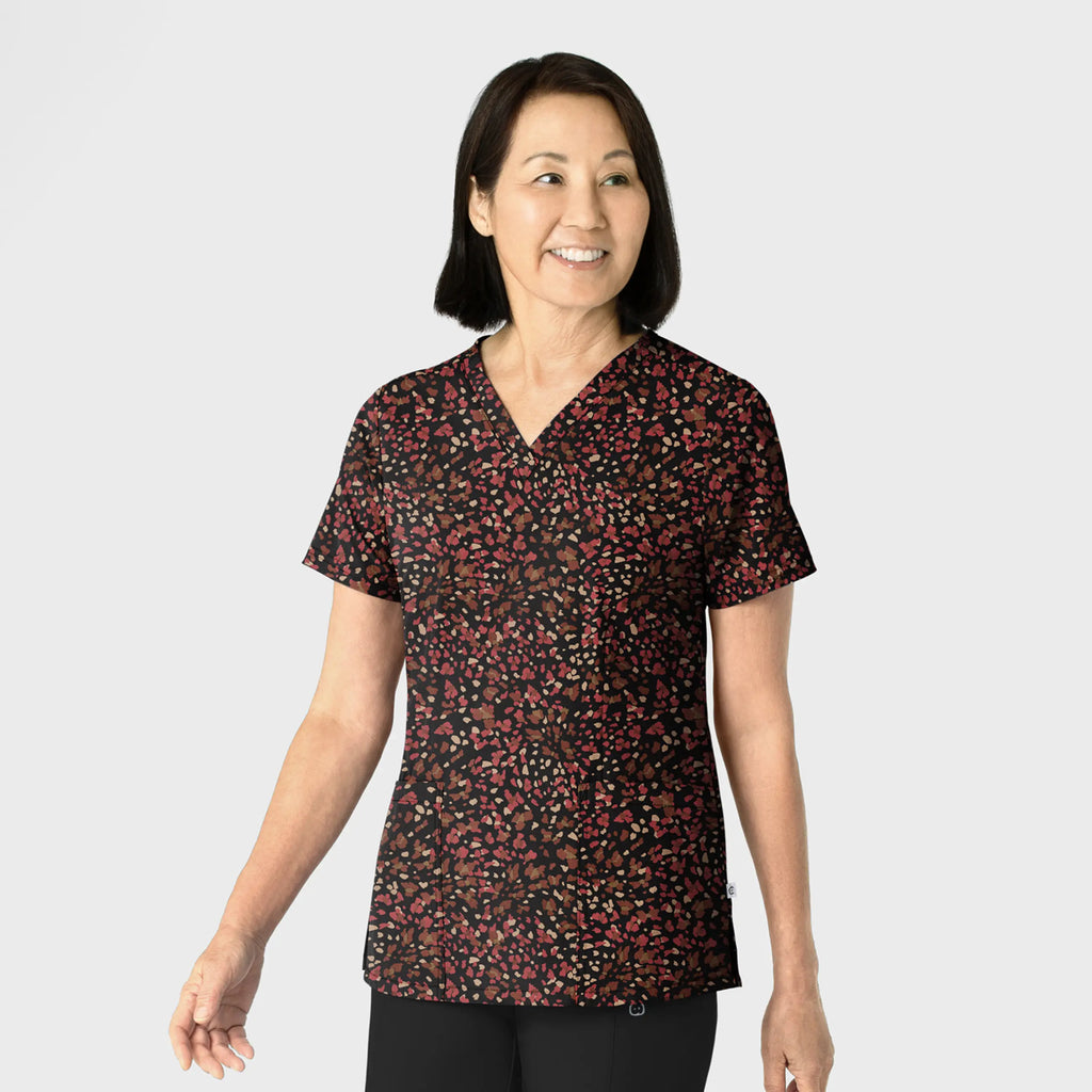 Wink Scrubs Women's Fitted 3-Pocket V-Neck Print Scrub Top Fierce Nature | scrub-supply.com