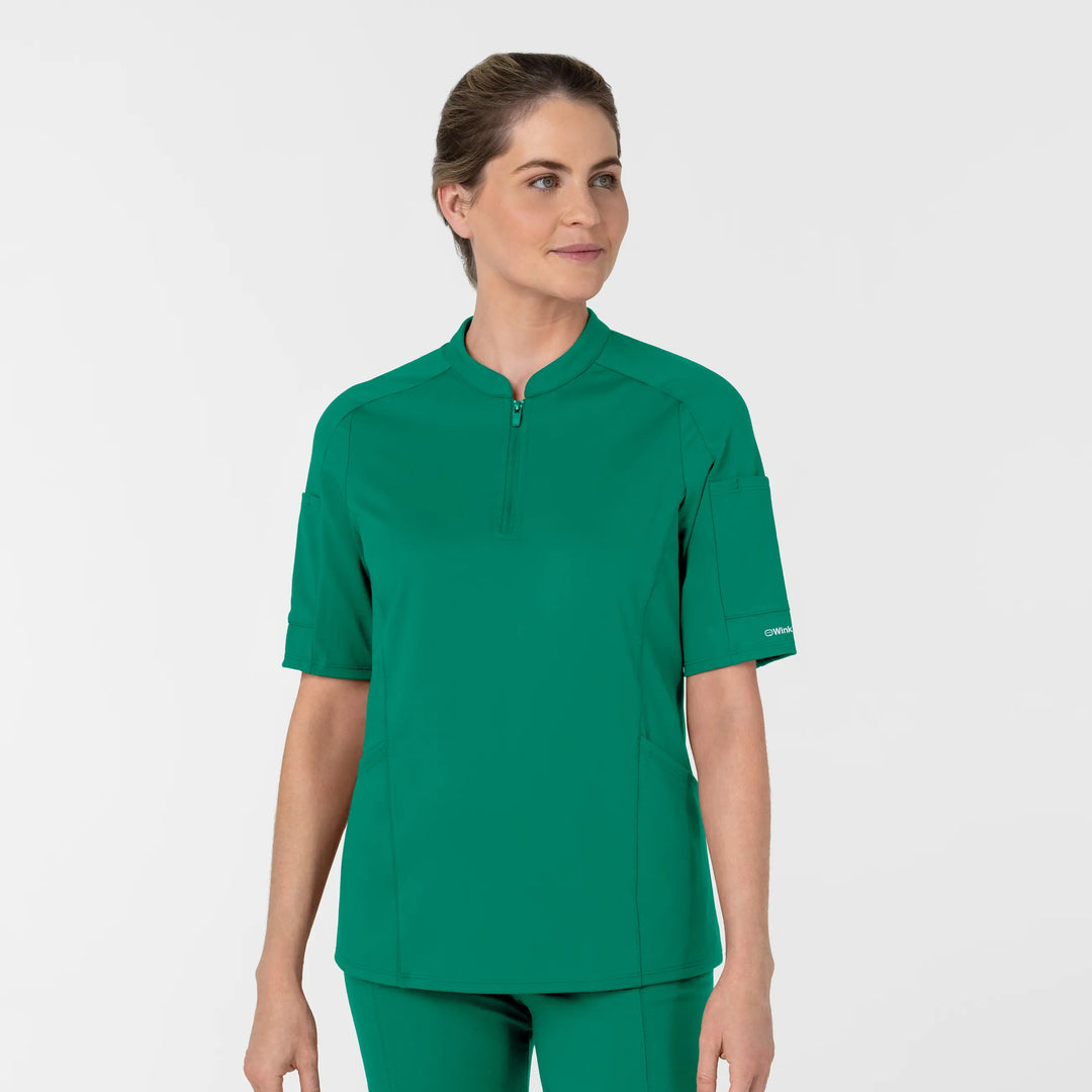 Wink Scrubs Women's Half Sleeve Zip Scrub Top Bahama Breeze | scrub-supply.com