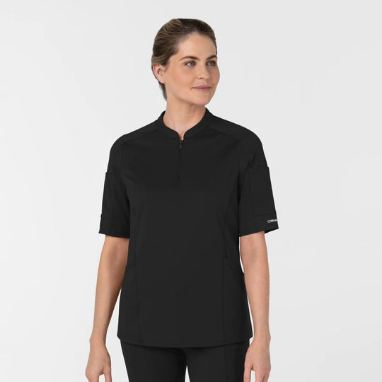 Wink Scrubs Women's Half Sleeve Zip Scrub Top Black | scrub-supply.com