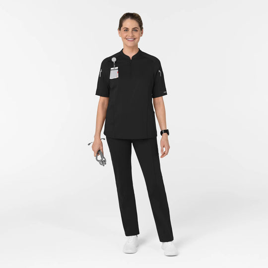Wink Scrubs Women's Half Sleeve Zip Scrub Top Black | scrub-supply.com