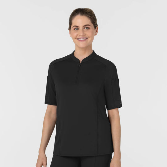 Wink Scrubs Women's Half Sleeve Zip Scrub Top Black | scrub-supply.com