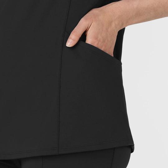 Wink Scrubs Women's Half Sleeve Zip Scrub Top Black | scrub-supply.com