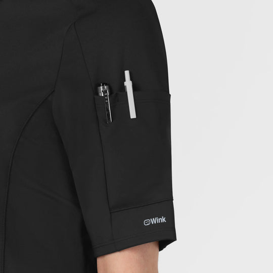 Wink Scrubs Women's Half Sleeve Zip Scrub Top Black | scrub-supply.com