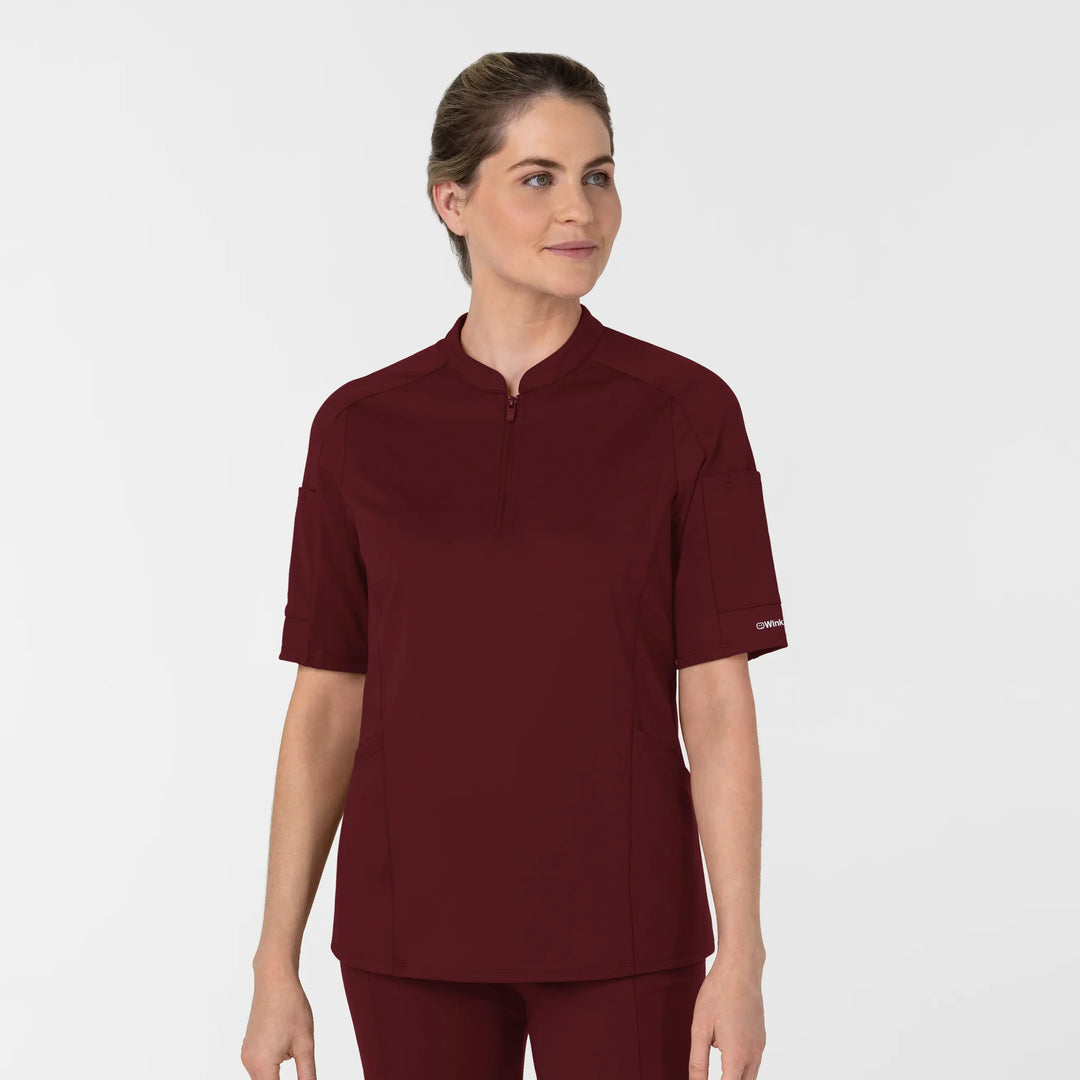 Wink Scrubs Women's Half Sleeve Zip Scrub Top Burgundy | scrub-supply.com