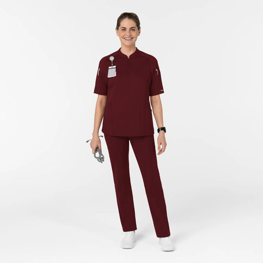 Wink Scrubs Women's Half Sleeve Zip Scrub Top Burgundy | scrub-supply.com