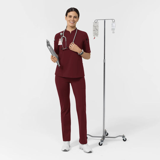 Wink Scrubs Women's Half Sleeve Zip Scrub Top Burgundy | scrub-supply.com