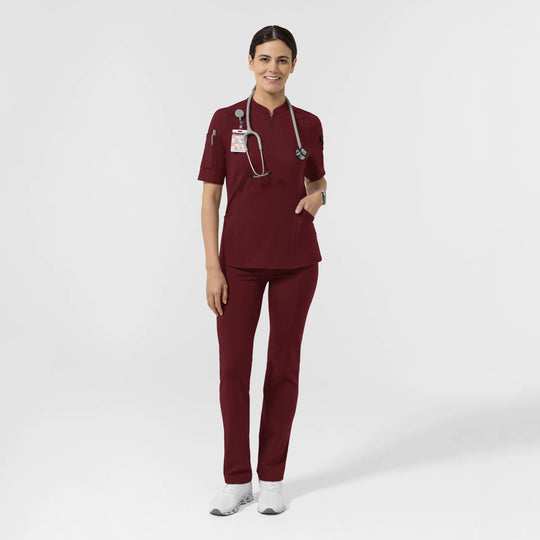Wink Scrubs Women's Half Sleeve Zip Scrub Top Burgundy | scrub-supply.com