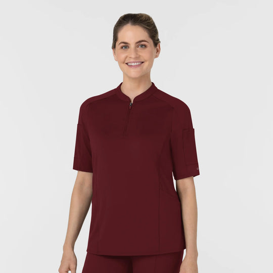 Wink Scrubs Women's Half Sleeve Zip Scrub Top Burgundy | scrub-supply.com