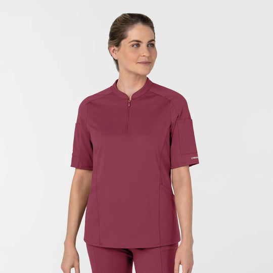 Wink Scrubs Women's Half Sleeve Zip Scrub Top Carnation | scrub-supply.com