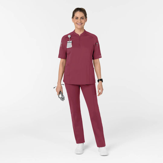 Wink Scrubs Women's Half Sleeve Zip Scrub Top Carnation | scrub-supply.com