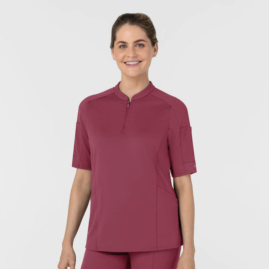 Wink Scrubs Women's Half Sleeve Zip Scrub Top Carnation | scrub-supply.com