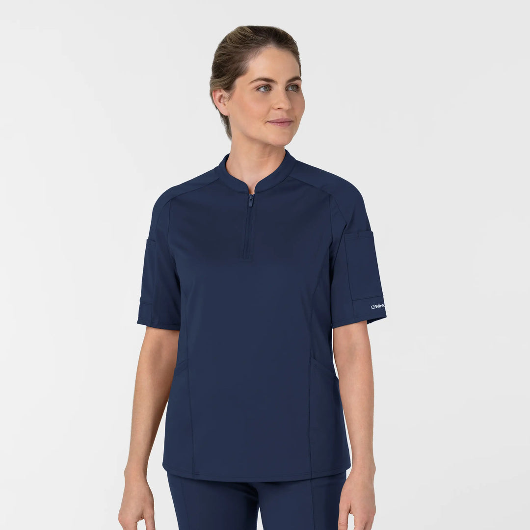 Wink Scrubs Women's Half Sleeve Zip Scrub Top Navy | scrub-supply.com