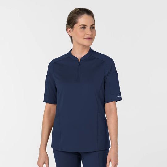 Wink Scrubs Women's Half Sleeve Zip Scrub Top Navy | scrub-supply.com