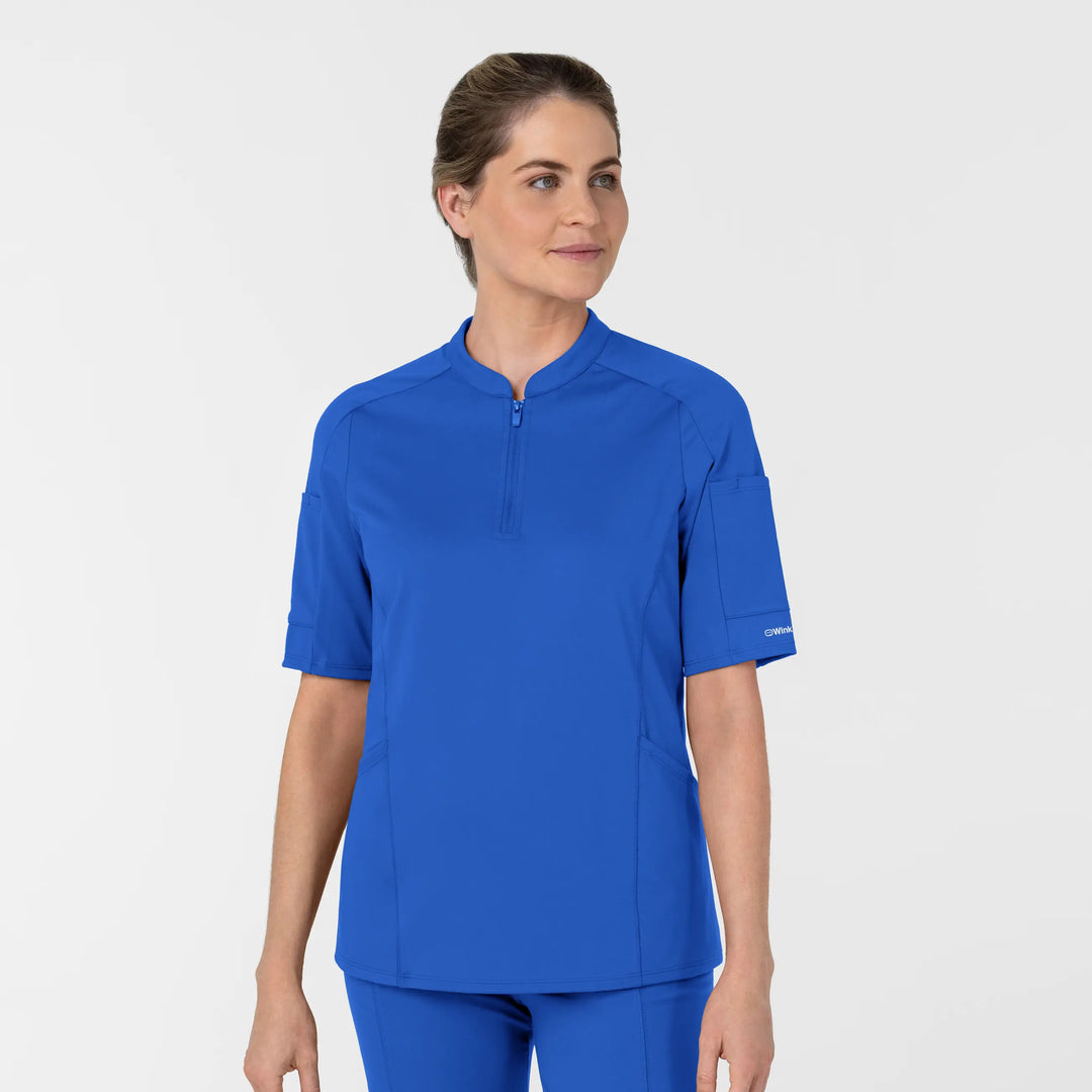 Wink Scrubs Women's Half Sleeve Zip Scrub Top Royal Blue | scrub-supply.com