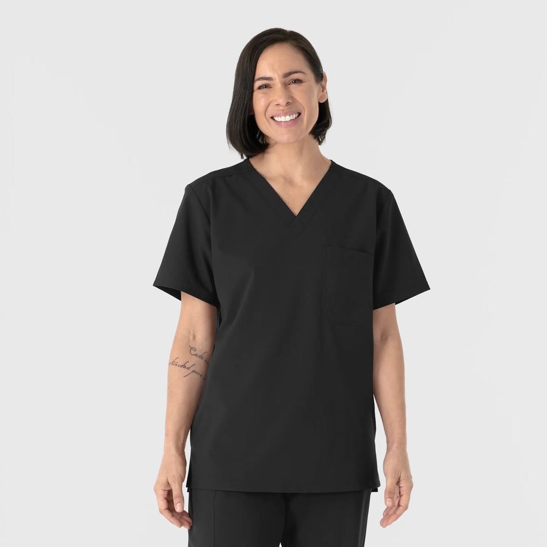 Wink Scrubs Unisex NURTUR V-Neck Scrub Top Black | scrub-supply.com